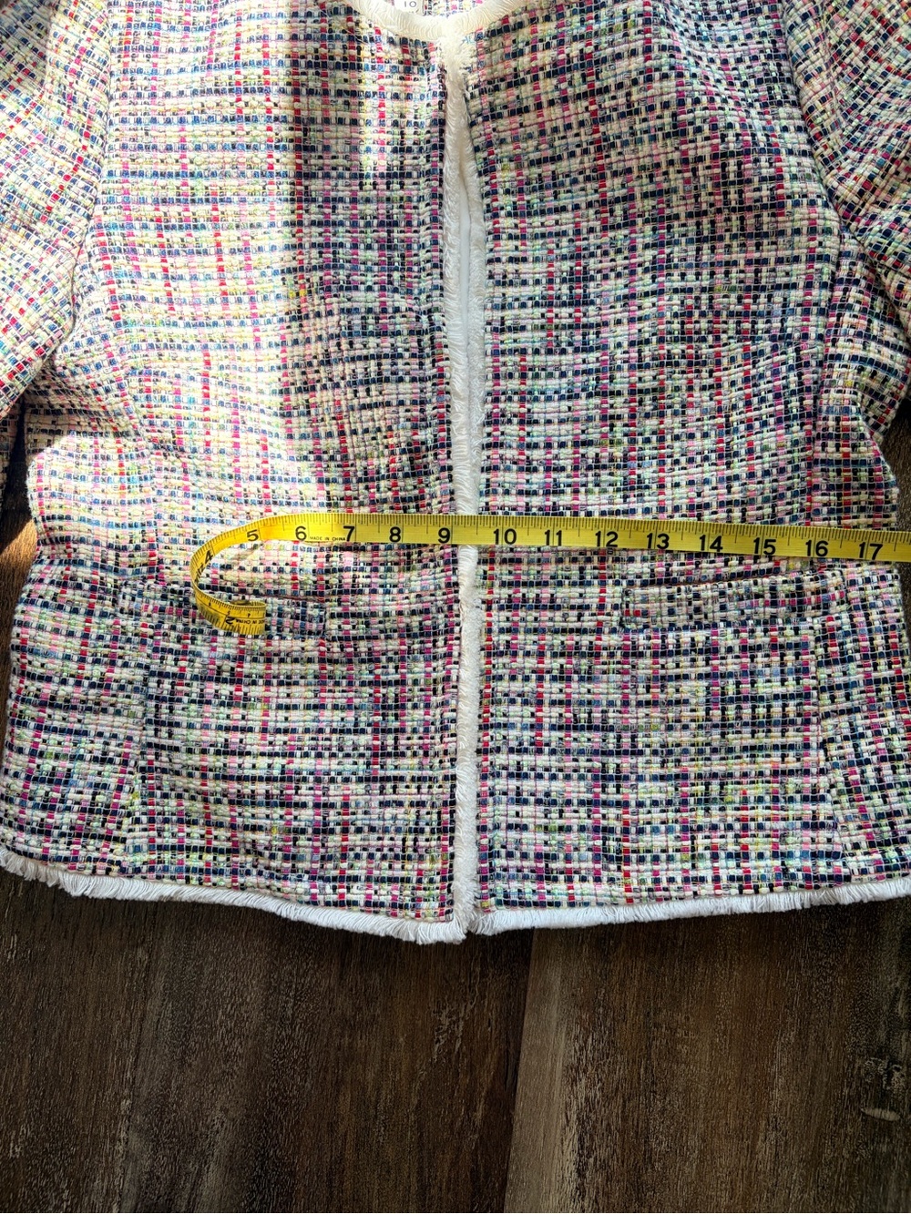 J. Crew Multicolor Tweed Collarless Jacket with White Trim - Picture 5 of 8